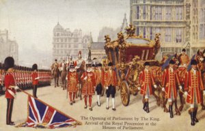 The Opening of Parliament by the King by English School