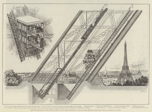 The Otis Elevator in the Eiffel Tower of the Paris Exhibition, built by the American Elevator Company, London and Paris by English School