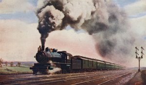 The Pennsylvania Limited at full speed, Pennsylvania Railroad, USA by English School