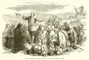 The Pilgrim Fathers landing in New England, 1660 by English School