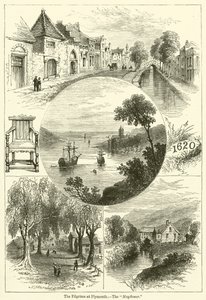The Pilgrims at Plymouth, The Mayflower by English School