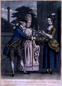 The Polite Maccaroni Presenting a Nosegay to Miss Blossom, pub. by Carington Bowles by English School