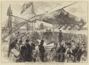 The Prince of Wales on the Breakwater at Holyhead, opening the New Harbour of Refuge by English School