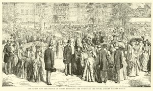 The Queen and the Prince of Wales receiving the guests at the Royal Jubilee Garden party by English School