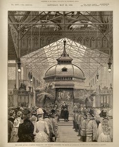 The Queen at the Liverpool Exhibition: Her Majesty Knighting the Mayor of Liverpool on the Dais in the Central Gallery, from The Illustrated London News by English School