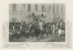 The Queen Receiving the Guards at Buckingham Palace by English School