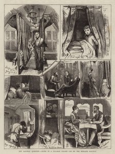 The Railway Question, Notes in a Pullman Palace Car on the Midland Railway (engraving) by English School