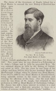 The Reverend H A James, New Head Master of Rugby by English School