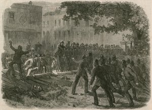 The Riot in Hyde Park: The mob pulling down the railings in Park Lane by English School