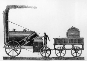 The Rocket, steam locomotive designed and built by George and Robert Stephenson in 1829 for the Liverpool-Manchester railway by English School