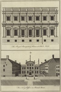 The Royal Banqueting House at Whitehall and the Navy Office in Broad Street, London by English School