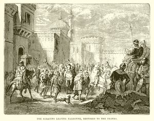 The Saracens Leaving Narbonne, Restored to the Franks by English School