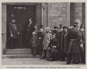 The Shahzada watching a Highland Dance at the Fairfield Ship-Building Yard, Glasgow by English School