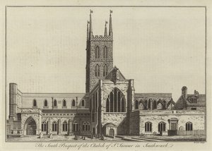 The South Prospect of the Church of St Saviour in Southwark by English School