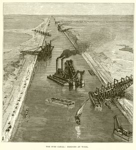 The Suez Canal: Dredges at Work by English School