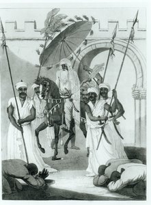 The Sultan of Morocco Coming Out to Give Audience, from Travels Through France and Spain to Morocco by Maurice Keatinge, Published 1817
