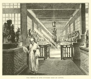 The Temple of Five Hundred Gods at Canton by English School