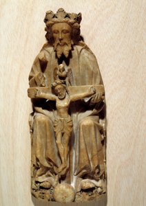 The Trinity God tempted his son Jesus on the cross. Sculpture in alabaster of the English School. 15th century Paris, National Museum of the Middle Ages, Thermes de Cluny by English School