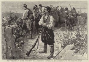 The Troubles in Crete, Insurgents in a Mountain Fastness on the Look-out for the Turkish Troops by English School