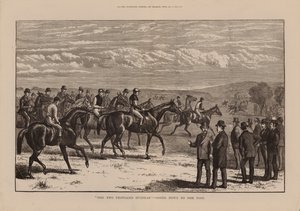 The Two Thousand Guineas, Going down to the Post (engraving) by English School