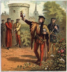 The War of the Two Roses (1455-1485): The Beginning of the Conflict. One Lord of the Royal House of York Picks a White Rose and Another from the Royal House of Lancaster Picks a Red Rose. Illustration of the English Civil War Born by the Division of the Su by English School