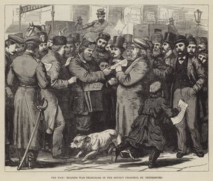 The War, reading War Telegrams in the Nevsky Prospect, St Petersburg by English School