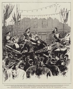 The assassination of President Carnot outside the Palais de Commerce, Lyons by English School