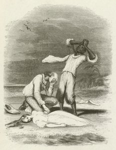 The body of Virginia found in the sand by English School