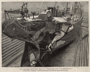The Collision Between the SS Toreador and La Bourgogne; View of the Toreador in Dock at Liverpool by English School