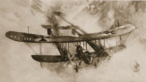 The coming of the big fighting aeroplane: the double-sized German biplane which British airmen have engaged, from The Illustrated War News by English School