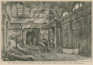 The Disastrous Fire at Freemasons Hall, Great Queen Street, London by English School