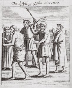 The displing of John Florence, illustration from Acts and Monuments by John Foxe, ninth edition, pub. 1684 by English School