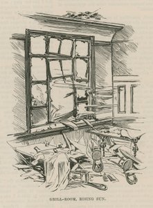 The Dynamite Outrage in Westminster; Grill Room of the Rising Sun by English School