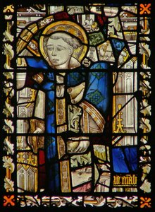 The east window depicting a fragmentary St Stephen