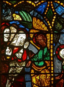 The east window depicting the three Marys at the tomb of the Resurrection by English School