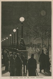 The Electric Light on the Thames Embankment by English School