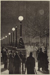 The Electric Light on the Thames Embankment by English School
