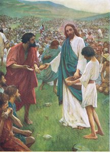 The feeding of the five thousand, from The Bible Picture Book published by Thomas Nelson, c.1950