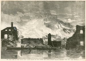 The fire at the Camden Town Goods Station of the London and North-Western Railway by English School