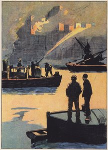 The Fire Brigade at Work on the River by English School