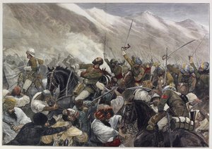 The late Afghan War: Death of Major Wigram Battye in the battle of Futtehabad April 30 by English School