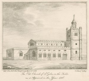 The old church of St Giles in the Fields, London, as it appeared in the year 1718 by English School