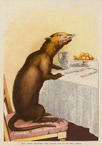 The otter mounted the chair and on to the table by English School