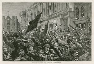 The Rioting in the West End of London, 8 February 1886: Here They Come! - The Mob in St Jamess Street, London by English School