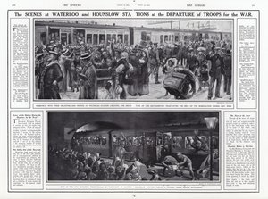 The Scenes at Waterloo and Hounslow Stations at the Departure of Troops for War, World War I, August 1914