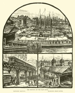 The shipping on the East River; Elevated railway; Hamilton Ferry-house by English School