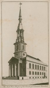 The south west prospect of the Church of St Leonard, Shoreditch by English School