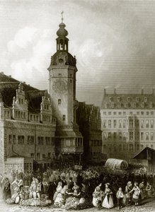 The Town Hall and Market Place, Leipzig by English School