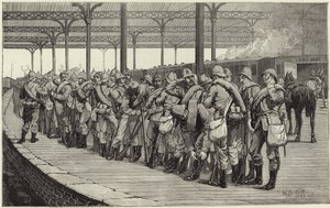 The Volunteer Review: Departure of the Artists Corps from Victoria Railway Station by English School