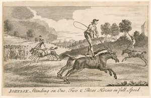 Thomas Johnson Standing on One, Two and Three Horses in Full Speed by English School